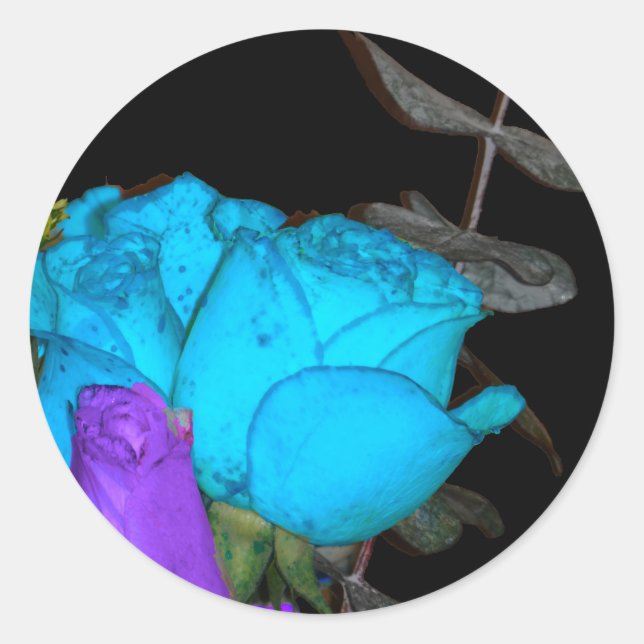 lila Rose mit blauer Lebenskraft Runder Aufkleber (Vorderseite)