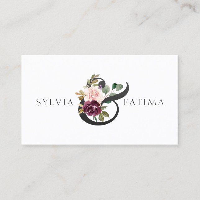 Lila Rose mit Blumen Eleganter Ampersand Visitenkarte (Vorderseite)