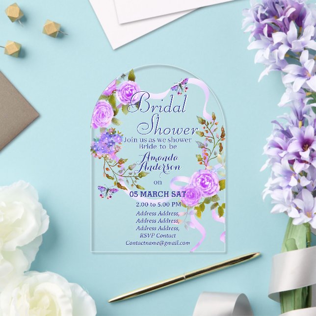 Lila Rose Romantics Bridal Akryllische Einladung (Insitu (Hochzeit))
