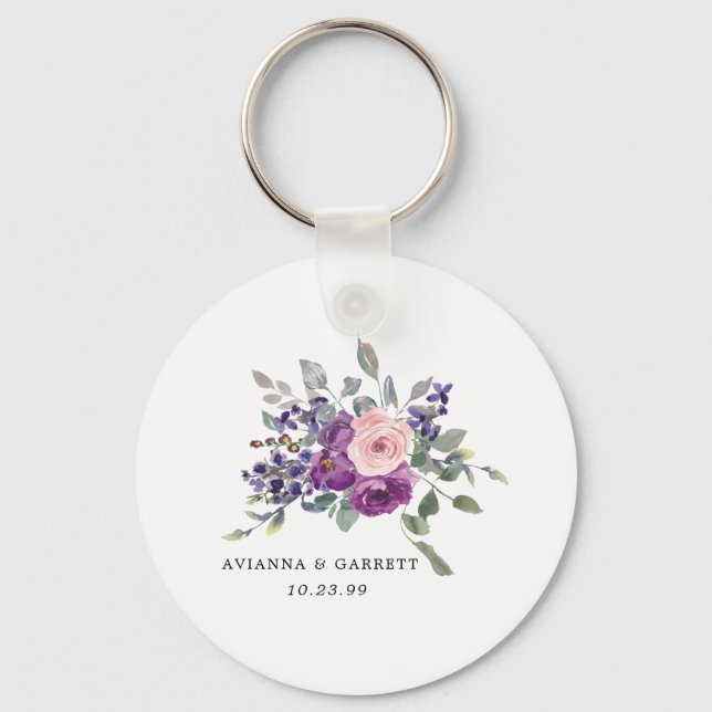 Lila Rose Rosa Personalisierte Gastgeschenk Hochze Schlüsselanhänger (Vorderseite)
