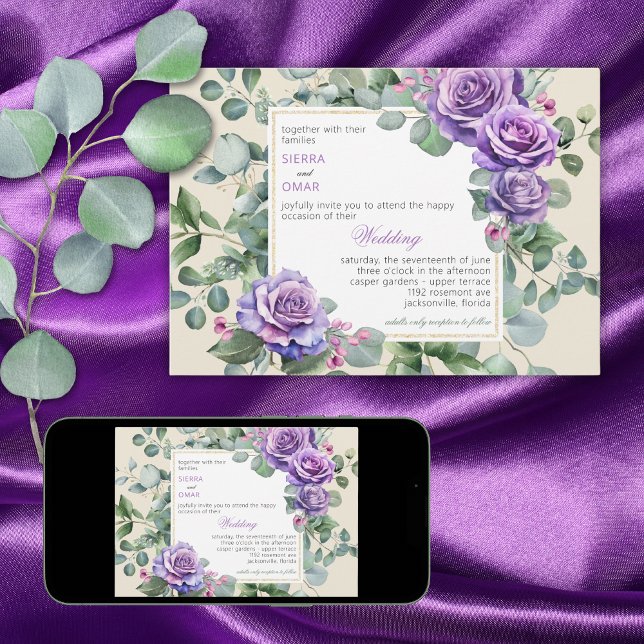 Lila Rose und Eukalyptus-Einladung zur Hochzeit Einladung (Von Creator hochgeladen)