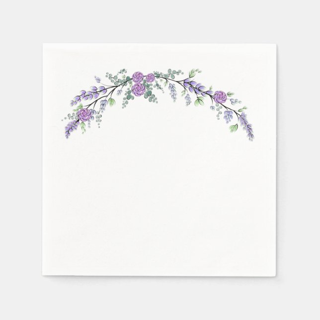 Lila Rose und Eukalyptus Serviette (Vorderseite)