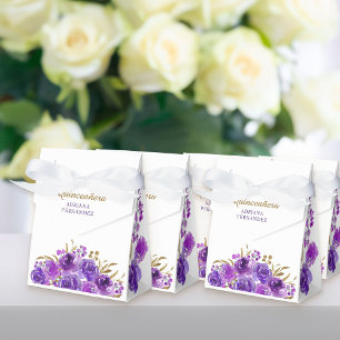 Lila Rose und Goldblatt Personalisierte Blumen Geschenkschachtel