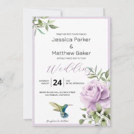 Lila Rose und Hochzeit von Hummingbird Einladung