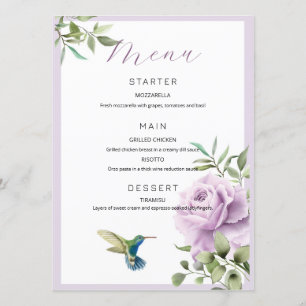 Lila Rose und Hummingbird Menükarte