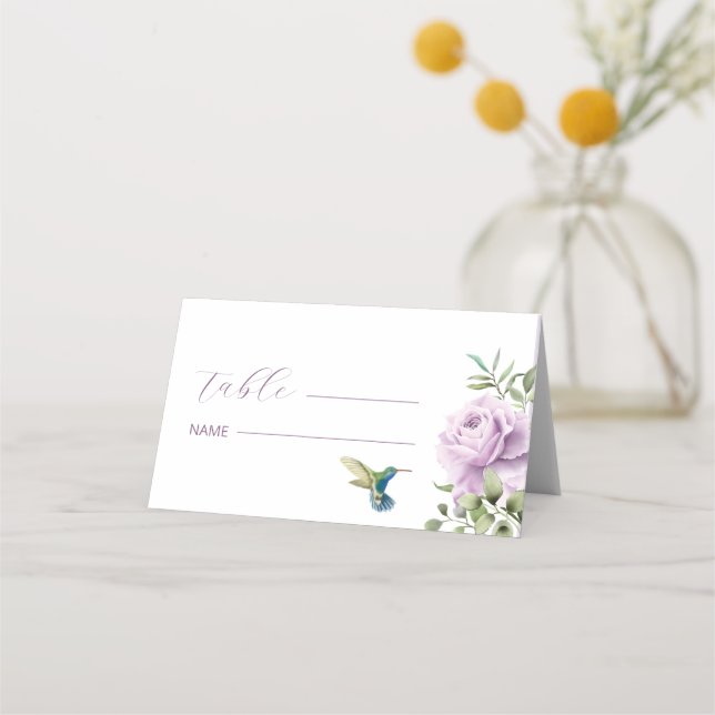 Lila Rose und Hummingbird Platzkarte (Vorderseite)