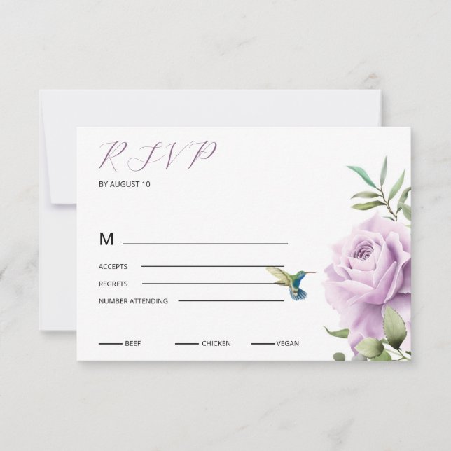 Lila Rose und Hummingbird RSVP Karte (Vorderseite)