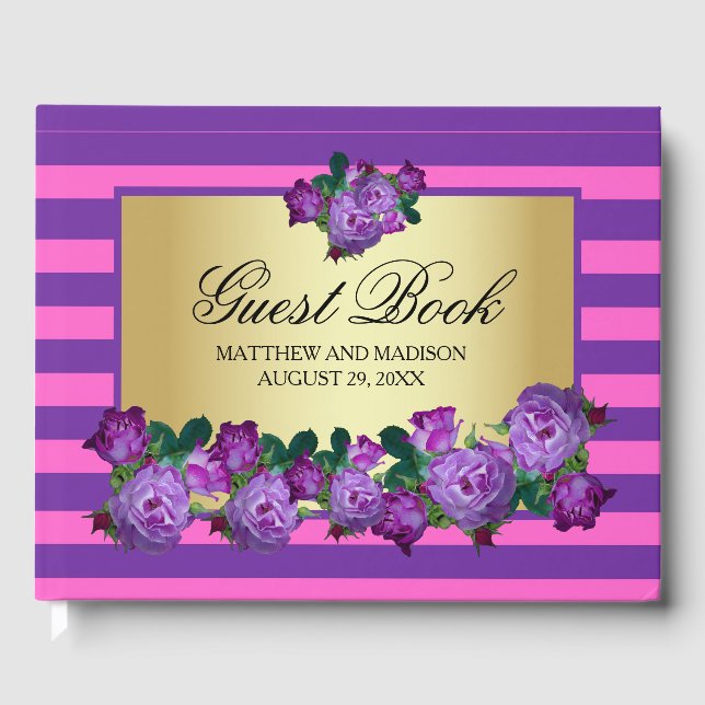 Lila Rose und Personalisierte Hochzeit Gästebuch (Vorderseite)