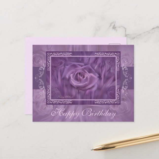 Lila Rose und Postkarte (Vorderseite/Rückseite Beispiel)