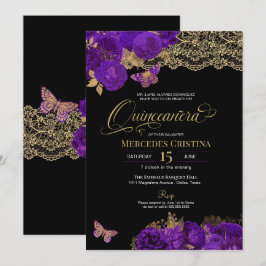 Lila Rose und Schmetterling Quinceañera Invita Einladung