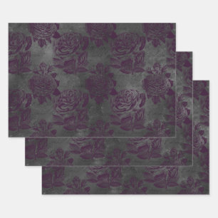 Lila Rose und Schreiben auf Grau Geschenkpapier Set