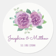 Lila Rose Wasserfarbe Hochzeitskleber