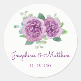 Lila Rose Wasserfarbe Hochzeitskleber Runder Aufkleber