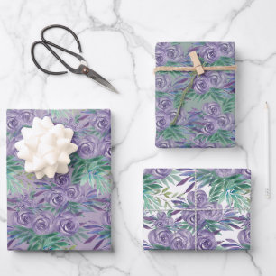 Lila Rose Wasserfarben Handlackiert Geschenkpapier Set