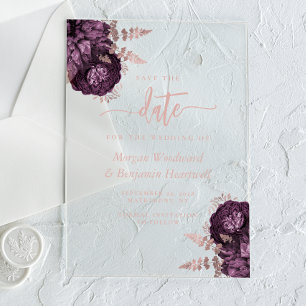 Lila Roségold Blumen Hochzeit Save the Date Acryleinladungen