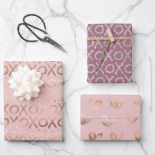 Lila Roségold Silber XOXO Geschenkpapier Set