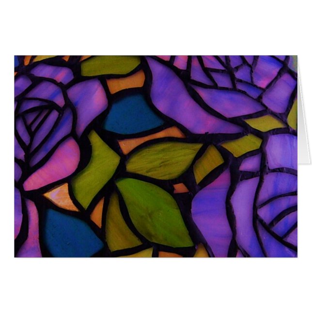 Lila Rosen-beflecktes Glas-Gruß-Anmerkungs-Karte (Vorderseite (Horizontal))
