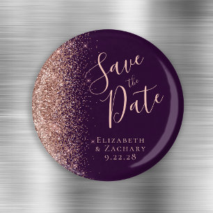 Lila Rosen Gold Glitter Schrift Save the Date Magnet
