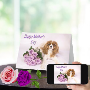 Lila Rosen Muttertagskarte Cavalier King Hund Karte
