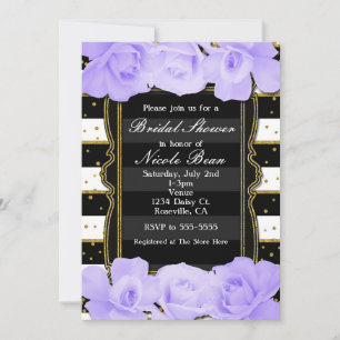 Lila Rosen schwarze Streifen & goldene Hochzeitsdu Einladung