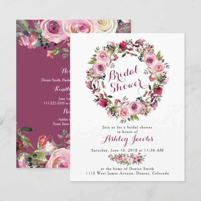 Lila Rosenbrauerei Bridal Dusche Einladung (Vorne/Hinten)