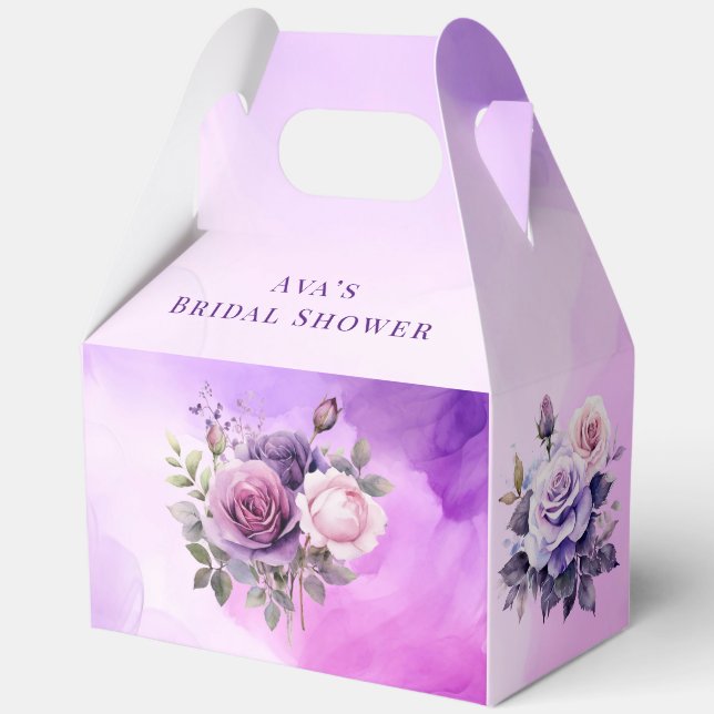 Lila Rosengarten Brautparty Geschenkschachtel (Rückseite)