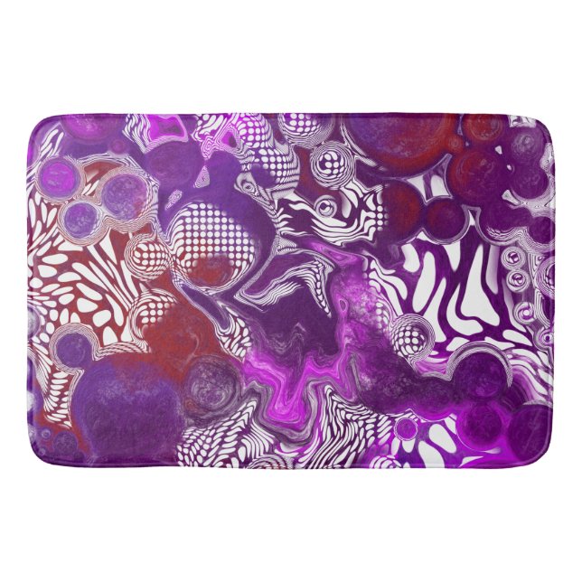 Lila Rot Abstrakt Moderne Fluid Art Marmor Badematte (Vorderseite)