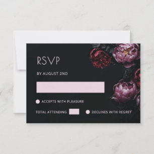 Lila rote 3D-Blumen Schwarz RSVP Karte