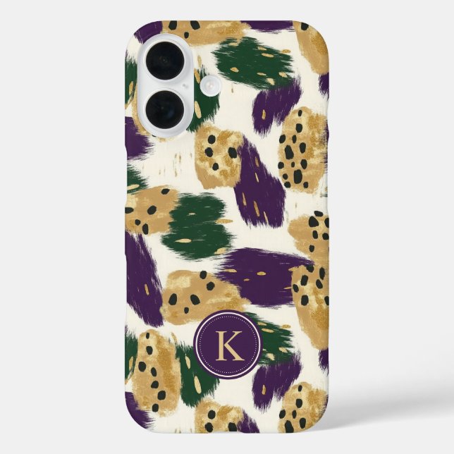 Lila rote Pinselstriche Muster Monogram iPhone 16 Hülle (Rückseite)
