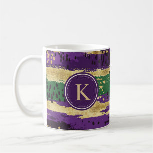 Lila rote Pinselstriche Muster Monogram Kaffeetasse