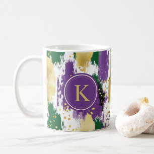 Lila rote Pinselstriche Muster Monogram Kaffeetasse