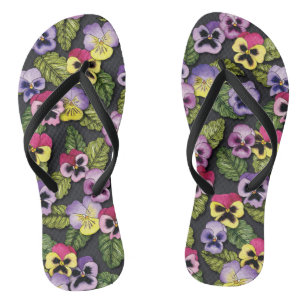 Lila, rote und gelbe Stiefmütterchen Flip Flops