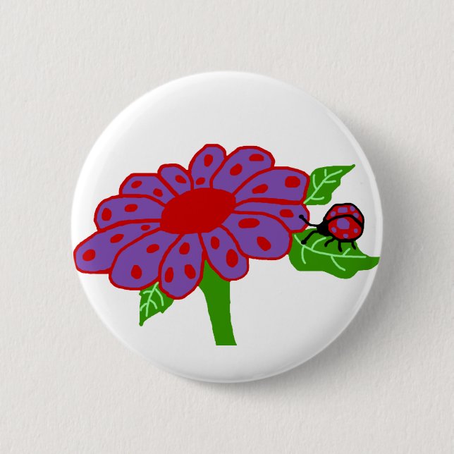 Lila roter Marienkäfer n mit Blumenknopf Button (Vorderseite)
