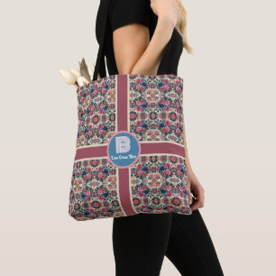 Lila Rotes Blau, Blütenrosa Kariert Mit Monogramm Tasche
