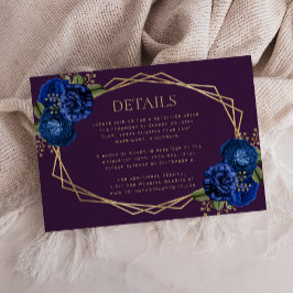Lila Royal Blue Floral Gold Geo Wedding Details RSVP Karte