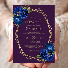 Lila Royal Blue Floral Gold Geometric Wedding Einladung