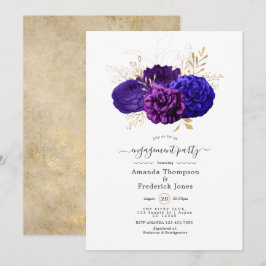 Lila, Royal Blue & Gold Floral Engagement Party Einladung