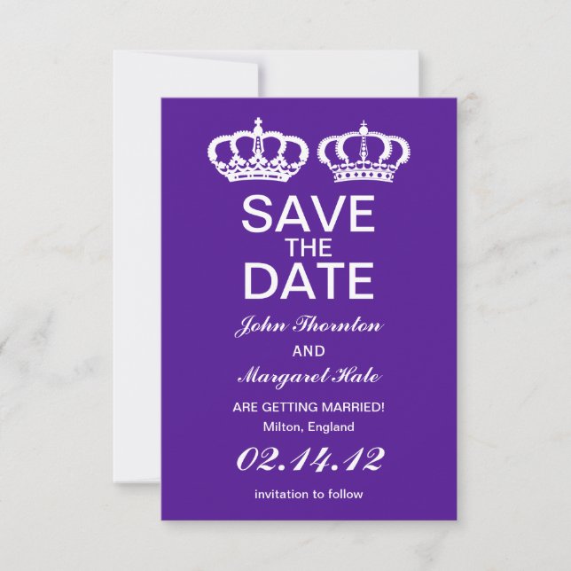 Lila Royal Couple Save the Date (Vorderseite)