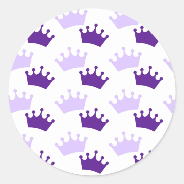 Lila Royal Crowns Fairytale Princess Baby Dusche Runder Aufkleber (Vorderseite)