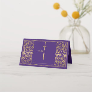 Lila Royal Medieval Sword Wedding Platzkarte
