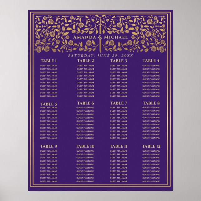 Lila Royal Mittelalterliche Hochzeitskarte Poster (Vorne)