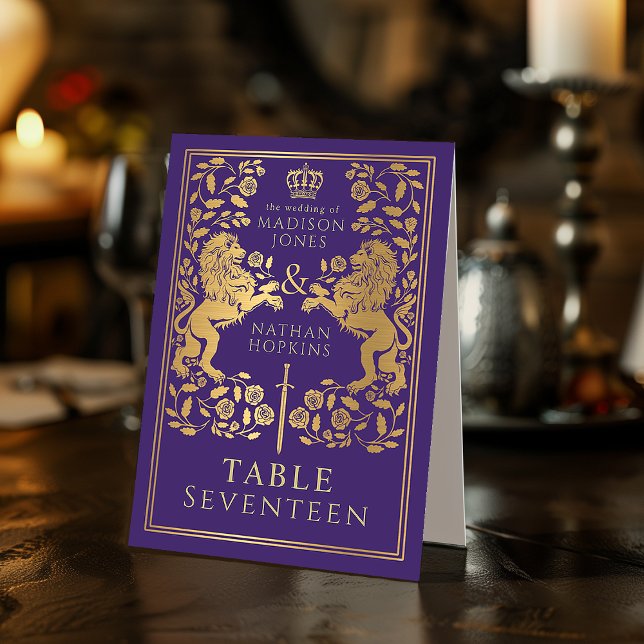 Lila Royal Mittelalterliche Löwenhochzeit Tischaufsteller (Von Creator hochgeladen)