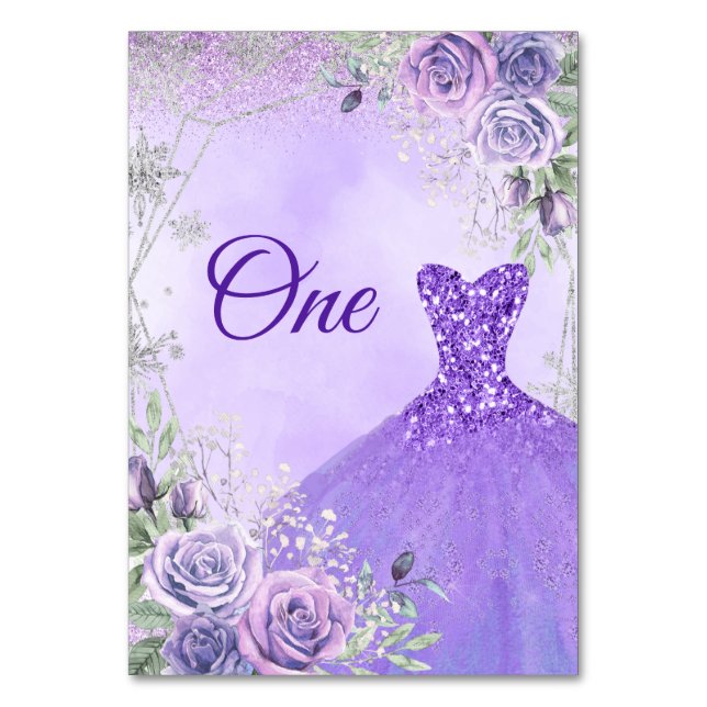 Lila Royale Weihnachts Prinzessin Quinceañera Tischnummer (Vorderseite)