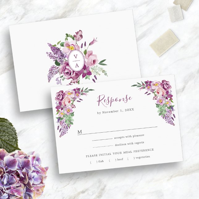 Lila RSVP Karte (Watercolor Lavender Floral Purple RSVP Card
)