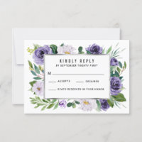 Lila RSVP-Karten für Hochzeiten von Flora und Faun