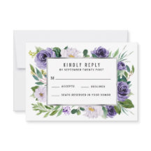 Lila RSVP-Karten für Hochzeiten von Flora und Faun
