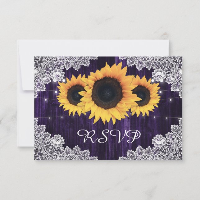 Lila RSVP-Karten für Sonnenblumen - Auswahl RSVP Karte (Vorderseite)