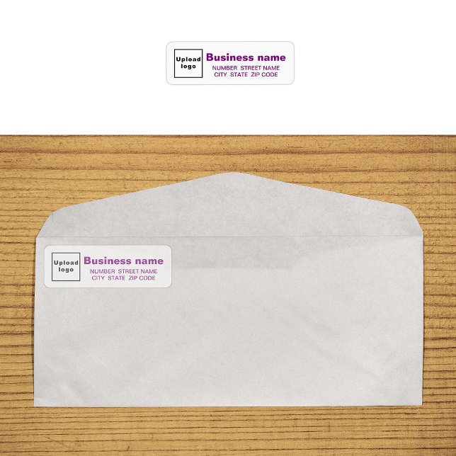 Lila Rücksendeadresse für das Unternehmen (Return address label in purple text on envelope)