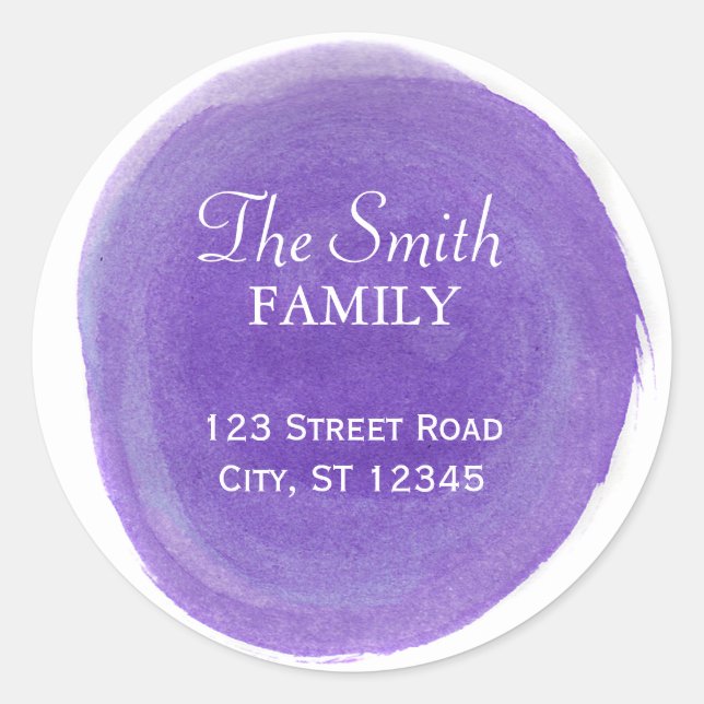 Lila Rücksendeadresse Runder Aufkleber (Vorderseite)