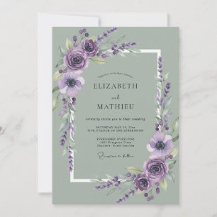 Lila ruhige Aquarell-Hochzeit Einladung